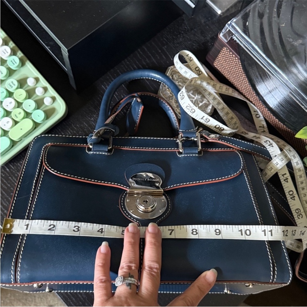 Dooney & Bourke Navy Satchel with Tan Trim - Picture 8 of 10